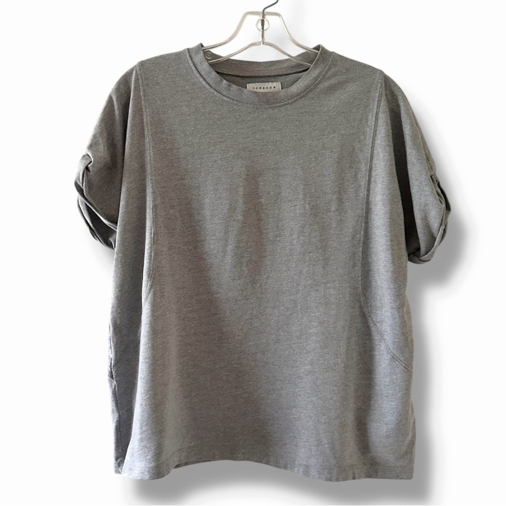 Topshop Gray Boxy Rolled Cuff T-Shirt Women’s Size S/M Casual Comfy Classic
